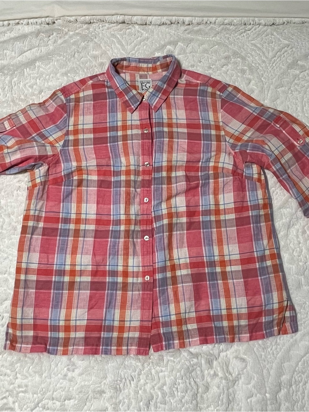 FG Collection Women's Pink Plaid Button-Down Shirt Size 2X